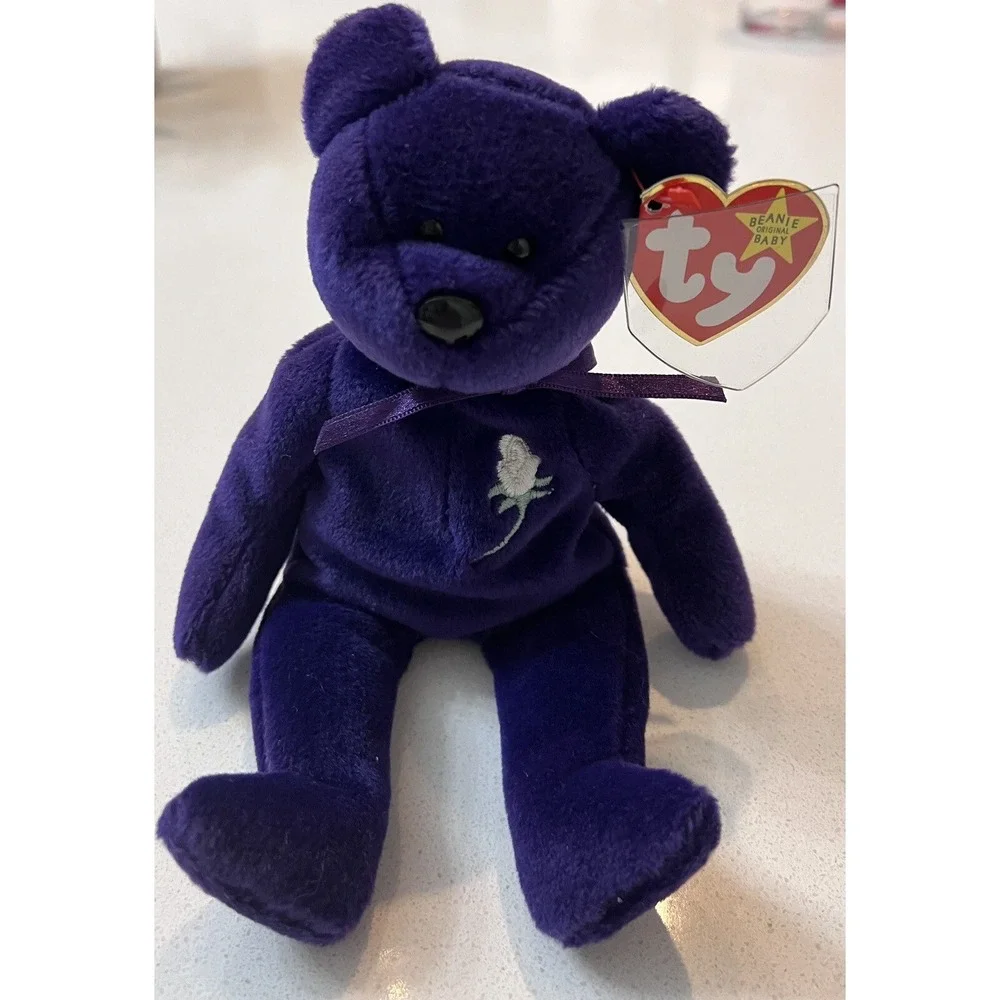 Rare Vintage Beanie Baby Princess Diana Bear 1997 PVC PelletsPurple Plush Toy